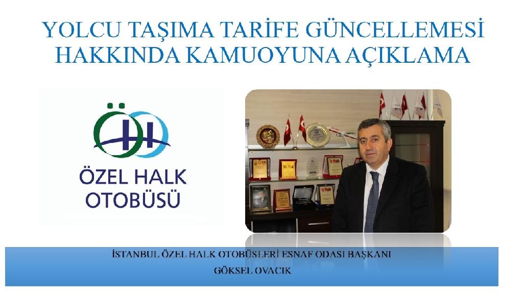YOLCU TAŞIMA TARİFE GÜNCELLEMESİ HAKKINDA KAMUOYUNA AÇIKLAMA